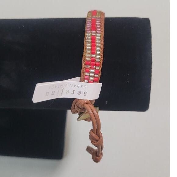 Serefina Anthropologie Beaded Bracelet Adjustable Brown/Red Boho Casual NWT - Picture 5 of 6